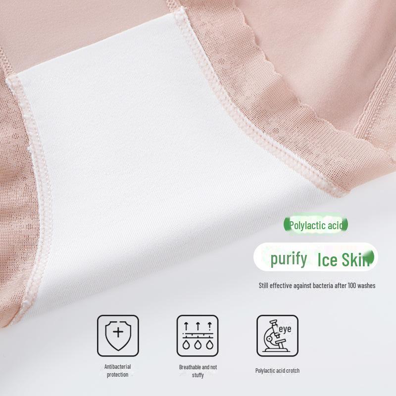 Breathable Low-Waist Ice Silk Women's Lace Briefs - Seamless, Invisible, Antibacterial, Sexy, Polylactic Acid