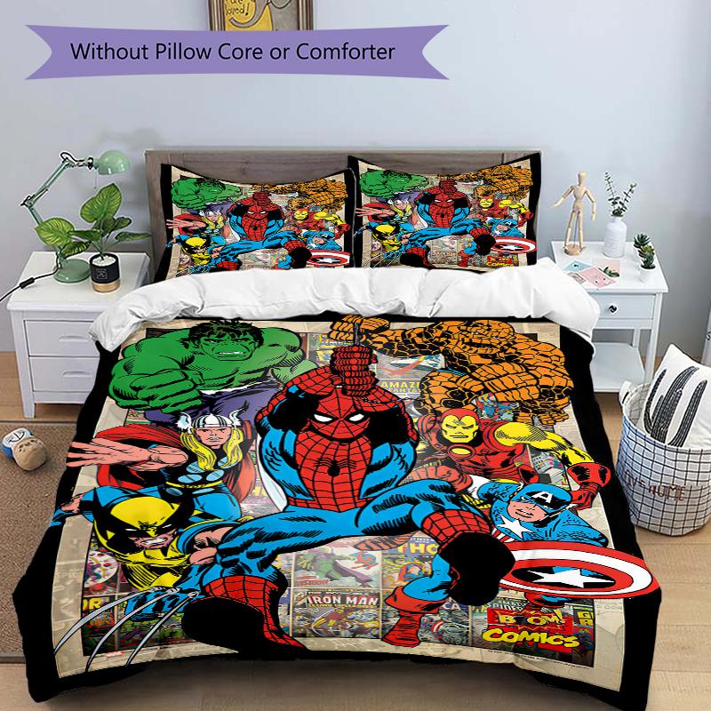 3Pcs Superhero Comic Characters Bedding Set Quilt Cover Pillowcase Home Christmas Xmas Halloween Gift 1 Duvet Cover 2 Pillowcase Em92838