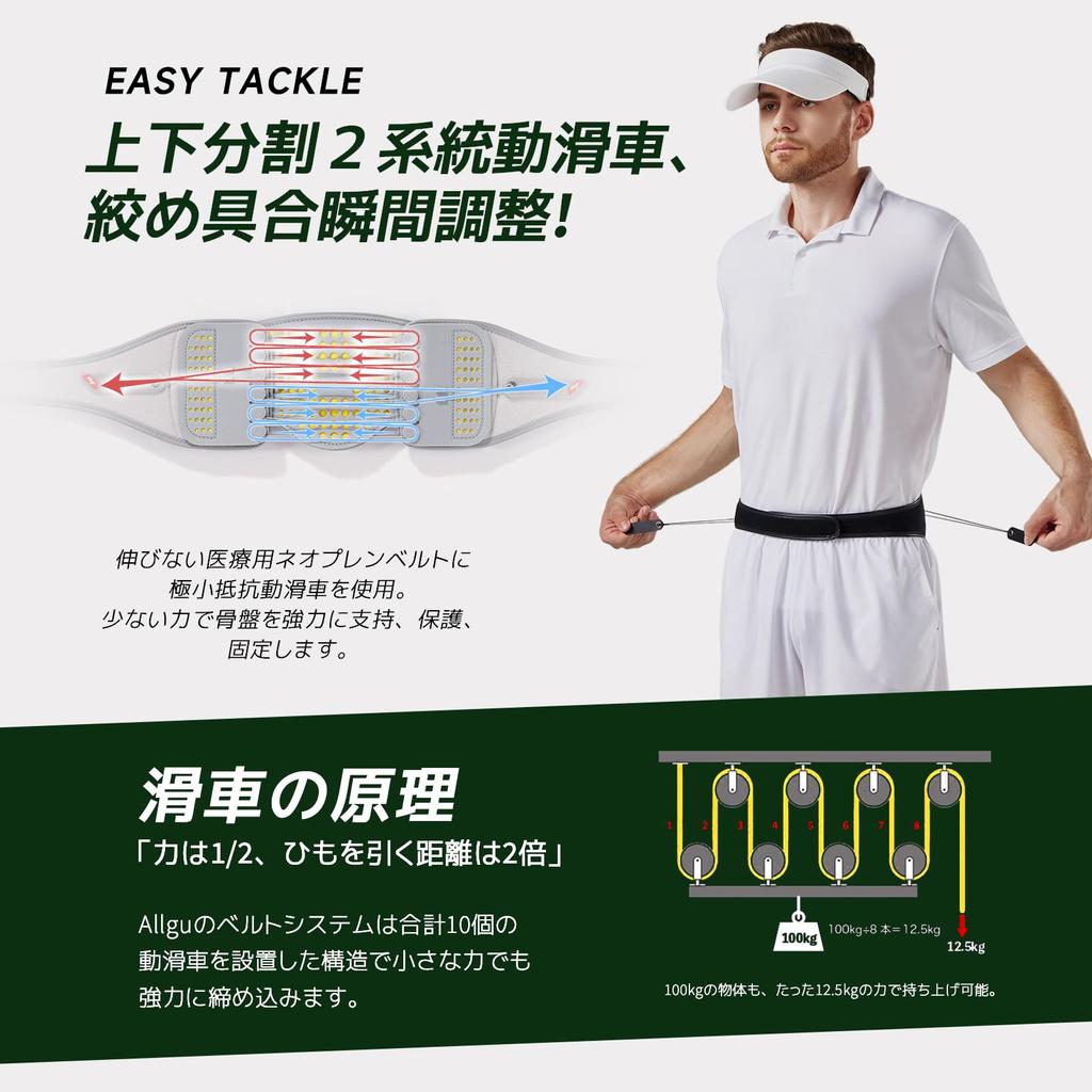 Allgu SS BELT Спортивная поддержка Запатентованный гольф-наклонный шкив для таза Включает в себя мобильный пояс для сумки, структуру, опору, осанку, туловище,