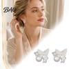 Sparkling Rhinestone Earrings 1 Pair Butterfly Stud for Women, Sparkly Faux Pearl Dainty Gold Tone Earrings, Glitter Cubic Zirconia Jewelry