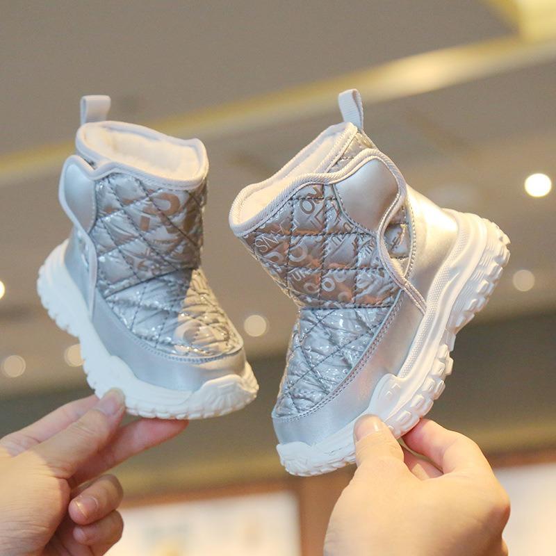 Модные универсальные однотонные высокие сапоги с липучками, утолщенные детские зимние сапоги, повседневная хлопковая обувь, теплые хлопковые сапоги для мальчиков и девочек