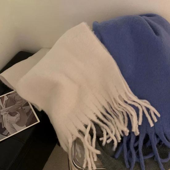 Women Winter Scarf Solid Color Thickened Warm Shawl Scarf with Tassel Design Cold Weather Fashion Accessories