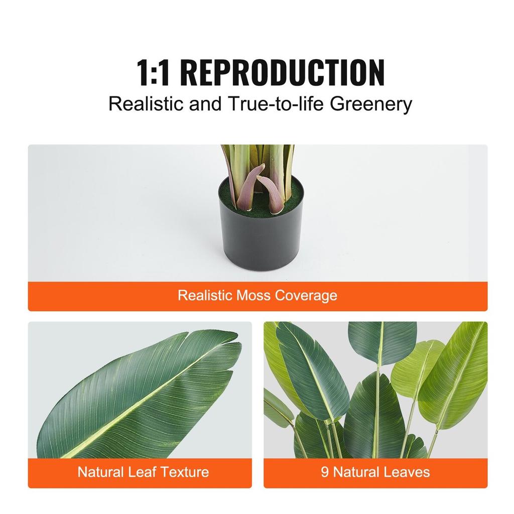 Artificial Birds Of Paradise Tree, 1.5mTall Faux Plant, PE Material & Anti-Tip Tilt Protection Low-Maintenance Plant, Lifelike Green Fake Tree for