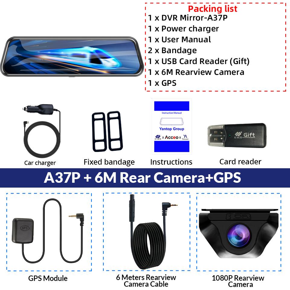E-ACE Автомобильный видеорегистратор 4K, зеркало Ultra HD 3840*2160P, видеорегистратор, камера заднего вида ночного видения, поддержка GPS, WIFI для авто