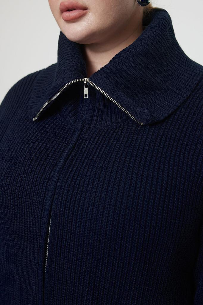 Women's Fashionable Stylish Plus Size Cardigan Black Turn-down Collar Zippered Crop Knitwear Cardigan