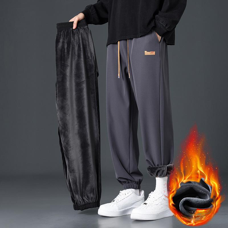 Брюки Plus Velvet Мужские брюки из хлопка на осень и зиму Утолщенные спортивные леггинсы Широкие брюки Свободные повседневные брюки