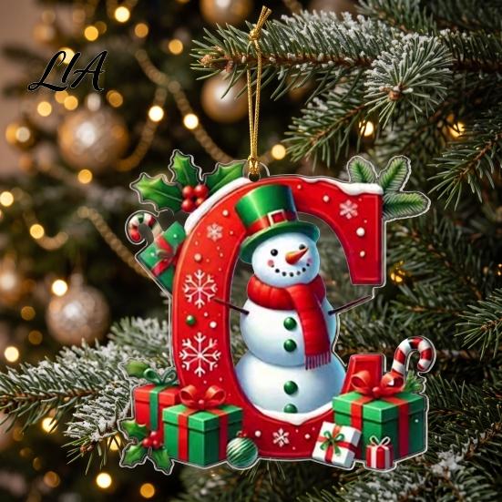 Decorative Holiday Gift Tags for Friends 26Pcs Christmas Alphabet Ornament Set, 2D Acrylic A-Z Letters with Personalized Initial Decor Home Santa Hat