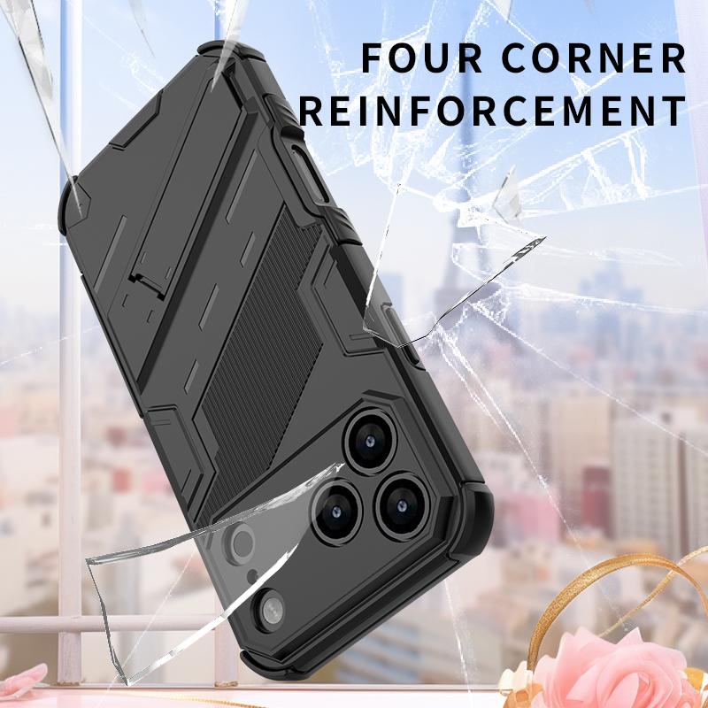 Ударопрочный Чехол-Подставка Броня Для iPhone 17 Pro Max Чехол iPhone 16 15 14 13 Pro Max Гибридный TPU+PC Скрытый Держатель для Телефона Чехол