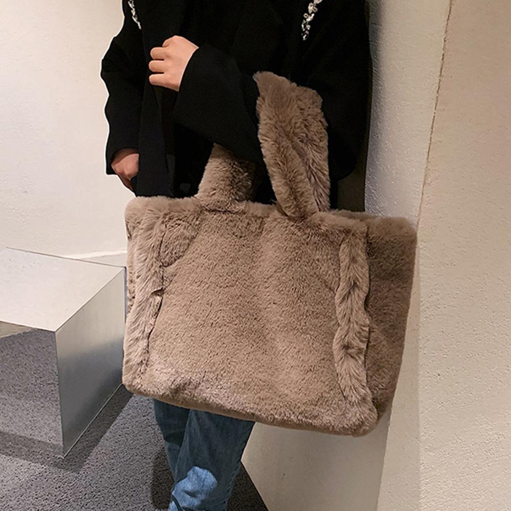 Large Plush Tote Faux Fur Shoulder Bag Winter Fluffy Women Designer Handbags Warm Soft Crossbody Bags for Women Shopper Purses