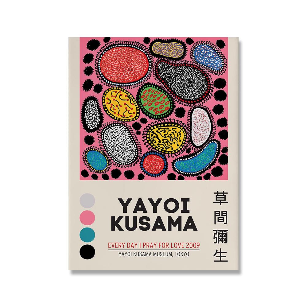 Яёи Кусама Японская выставка современного искусства Картина на холсте Плакат Современные цветы Тыквенные точки Глаза Декор для дома Настенные принты