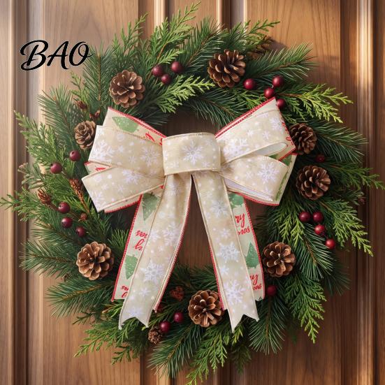 Farmhouse Style Christmas Accents Bows for Wreath, Merry Craft Bow Ornaments, Winter Tree Indoor Party Decor Decoration Holiday Tree, Front Door, New