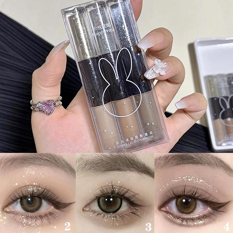 Жидкие тени для век Cool Black Series, перламутровая подводка для глаз, блестящие блестки, ручка шелкопряда, подсветка косметики для глаз, блестящий макияж