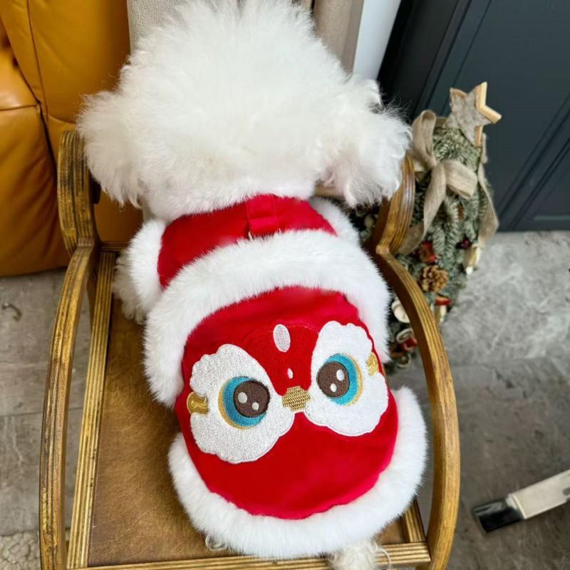 Winter Pet Costume Dog Cat Lion Embroidered Warm Vest Chinese New Outfit