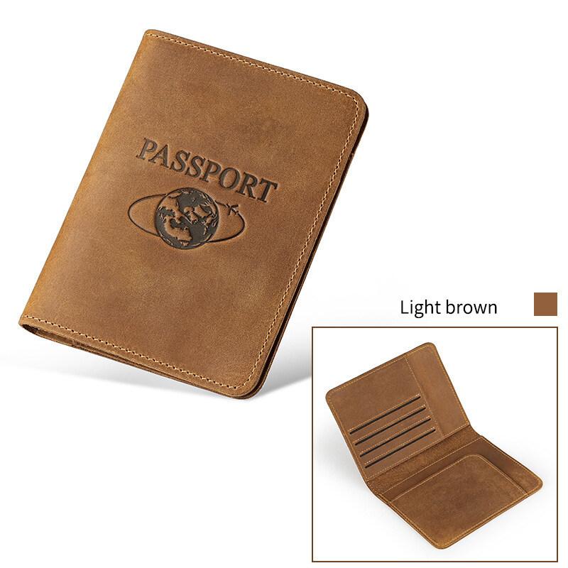 Durable Crazy Horse Leather Passport Cash Card Holder Integrated Boarding Pass Airplane Ticket Book Protective Cover