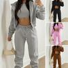 3 Piece Sweatsuits Set for Women Fleece Zip Up Hoodie Sweatshirt