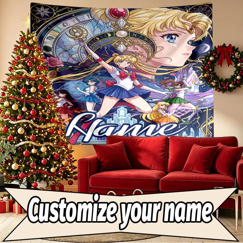 Custom Name Personalized Sailor Moon Print Tapestry, Wall Art Decor, Bedroom, Dorm, Apartment, LivingRoom, Party Backdrop, Gift for Birthday