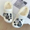 Rhinestone Detachable Shoe Charms 14Pcs Black Ink Flower Heart Design DIY Decor for Clogs Backpacks Daily Use