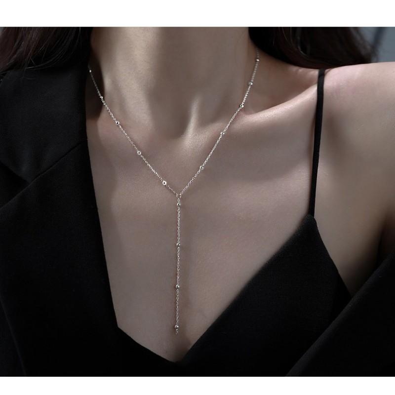 990 Sterling Tassel Necklace Women Luxury Minimalist Clavicle Chain French Style Ins Trendy Chest