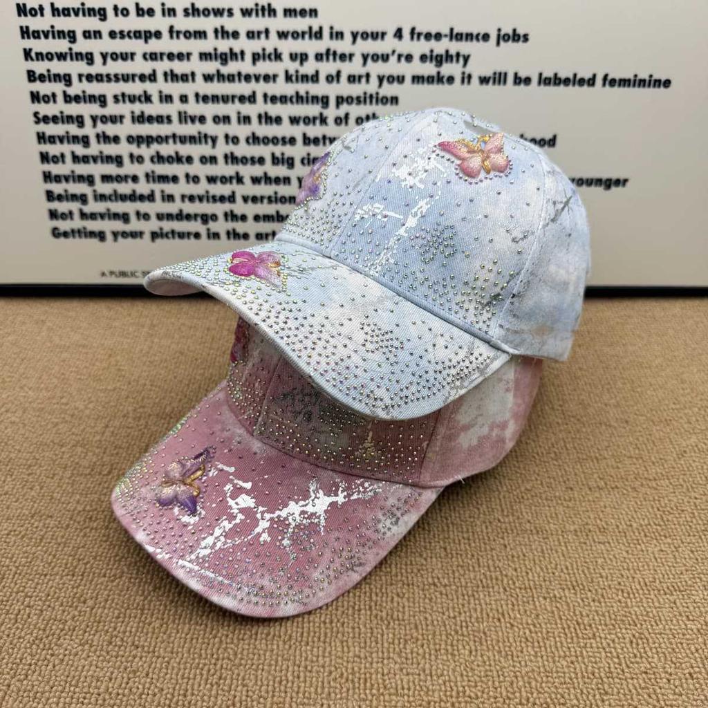 Tie-dye gradual change hot diamond butterfly baseball cap women's soft top cap versatile sunshade sunscreen face small cap