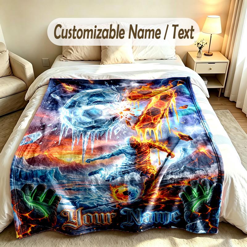 Soccer Theme Custom Blanket Personalized Name & Text Customized Soft Warm Throw Blanket Home Decor