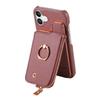 Y3 For iPhone 16 Case Card Holder Kickstand Leather+TPU Phone Cover with Zipper Pocket - Purple