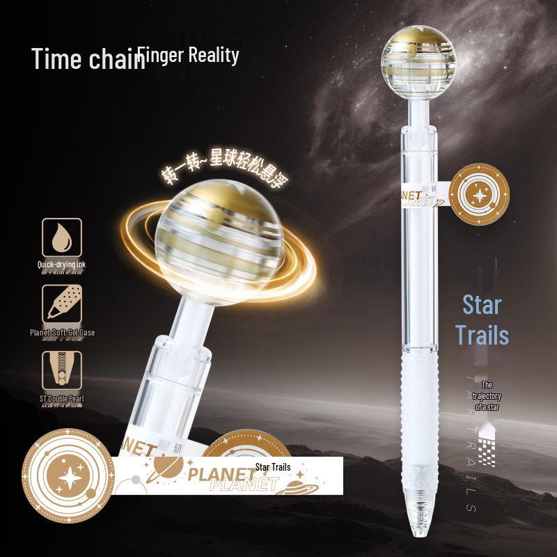 Rotating Planet Black Gel Pen: Floating Push-Button, Smooth 0.5mm, Quick-Drying, Water-Based Ink