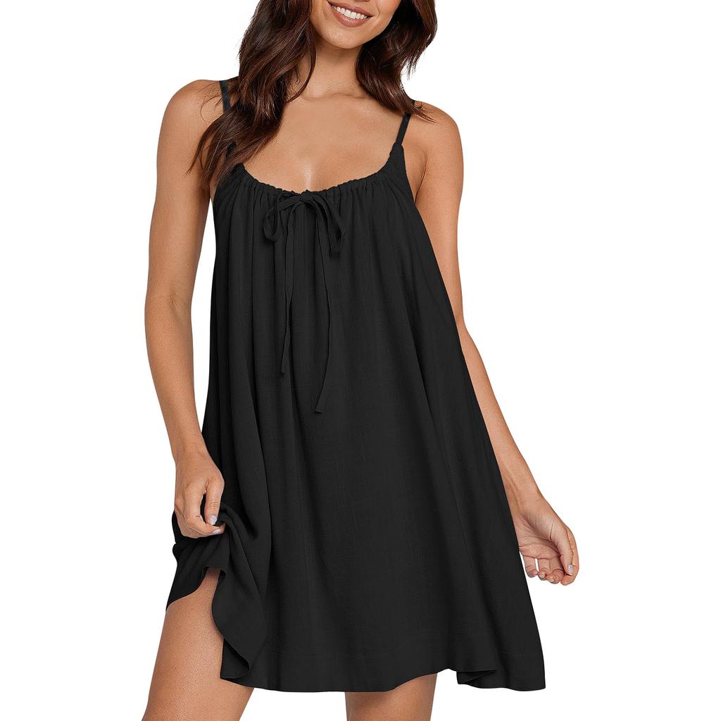 Женское платье с V-образным вырезом, летнее платье с плиссированной резинкой на талии, А-силуэтное платье