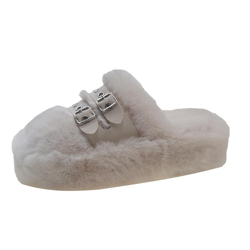 Ремень с пряжкой, сумка на голову, пушистые тапочки, женская верхняя одежда 2024 года, осень-зима, новые толстые подошвы, увеличивающие рост, маленькие плюшевые хлопковые туфли