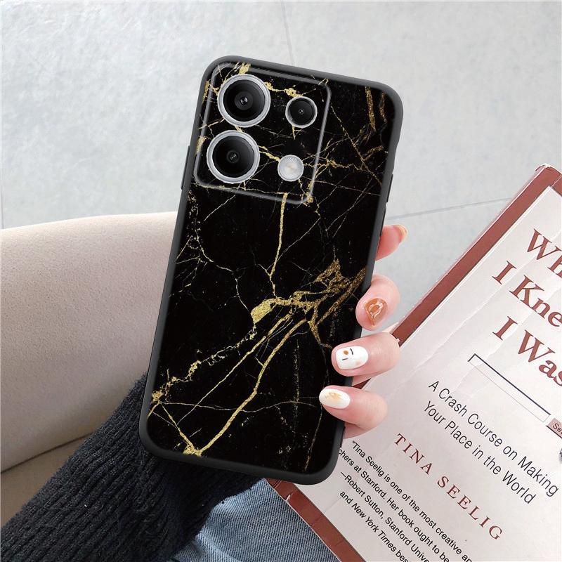 Чехол для телефона Redmi 13C 4G 12C A3 A2 A1 Plus Note 13 Pro для Xiaomi 14 Poco C65 X6 X3 Pro противоударный бампер с цветочным котом и мраморным рисунком, черный чехол