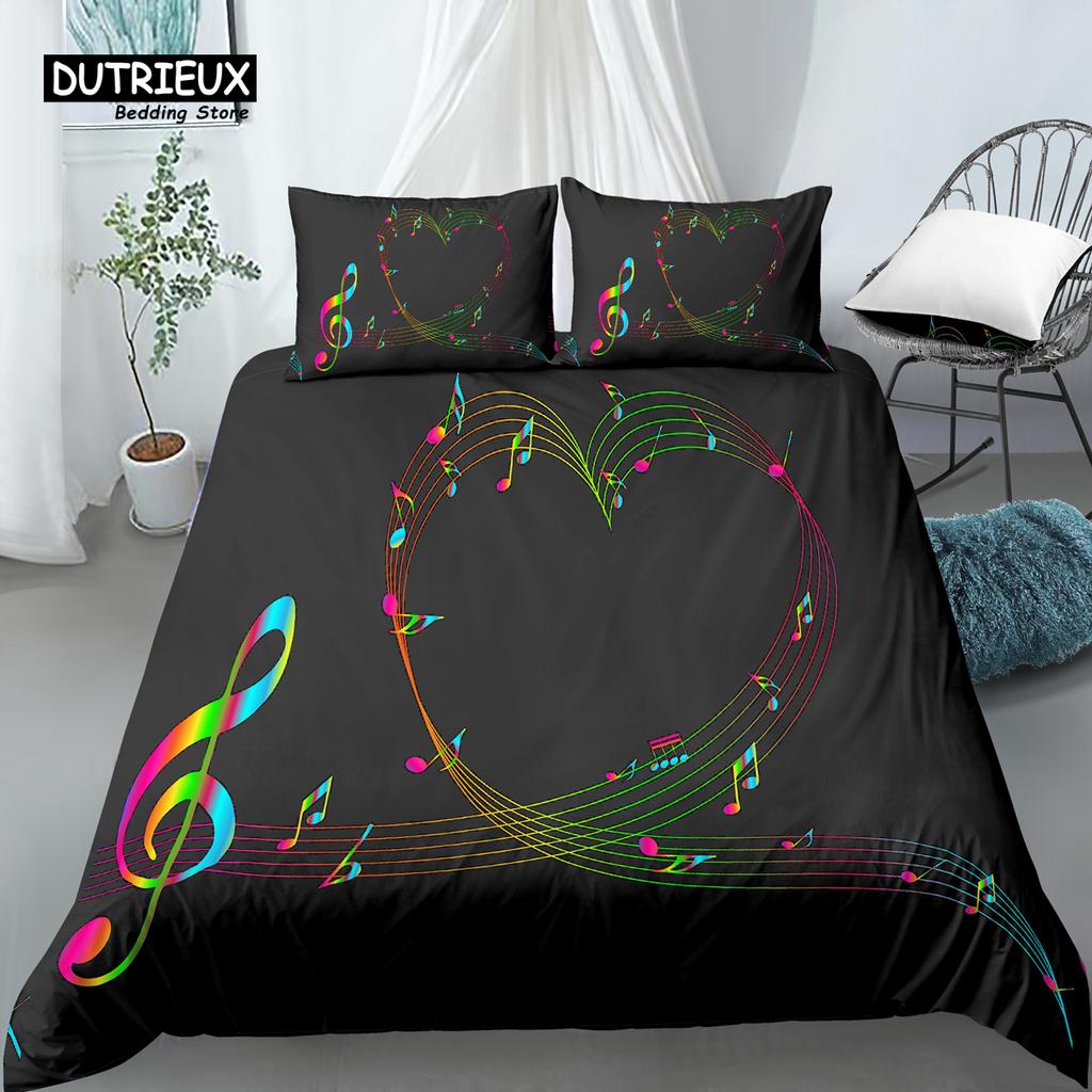 Home Living Luxury 3d Colored Notes Bedding Set Duvet Cover Set Pillowcase Kids Bedding Set Queen and King EU/US/AU/UK Size