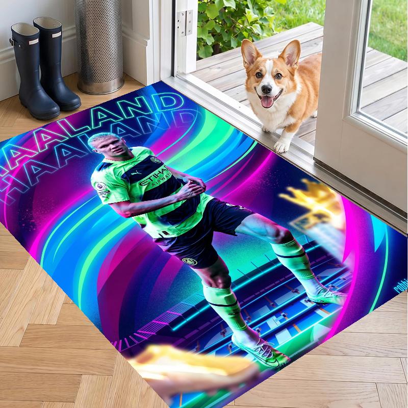 Crystal Velvet Rug with Erling Haaland Design, Soft Non-Slip Floor Mat for Living Room Bedroom Decor
