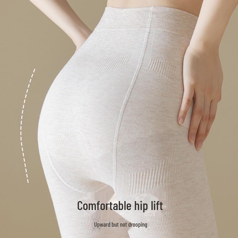 Бежевые женские черные хлопковые леггинсы - Готовые к зиме, Эффект голых ног, Плотные колготки