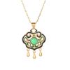 Vintage Court Style Enamel Filigree Necklace with Inlaid Green Chalcedony Ruyi Lock for Women
