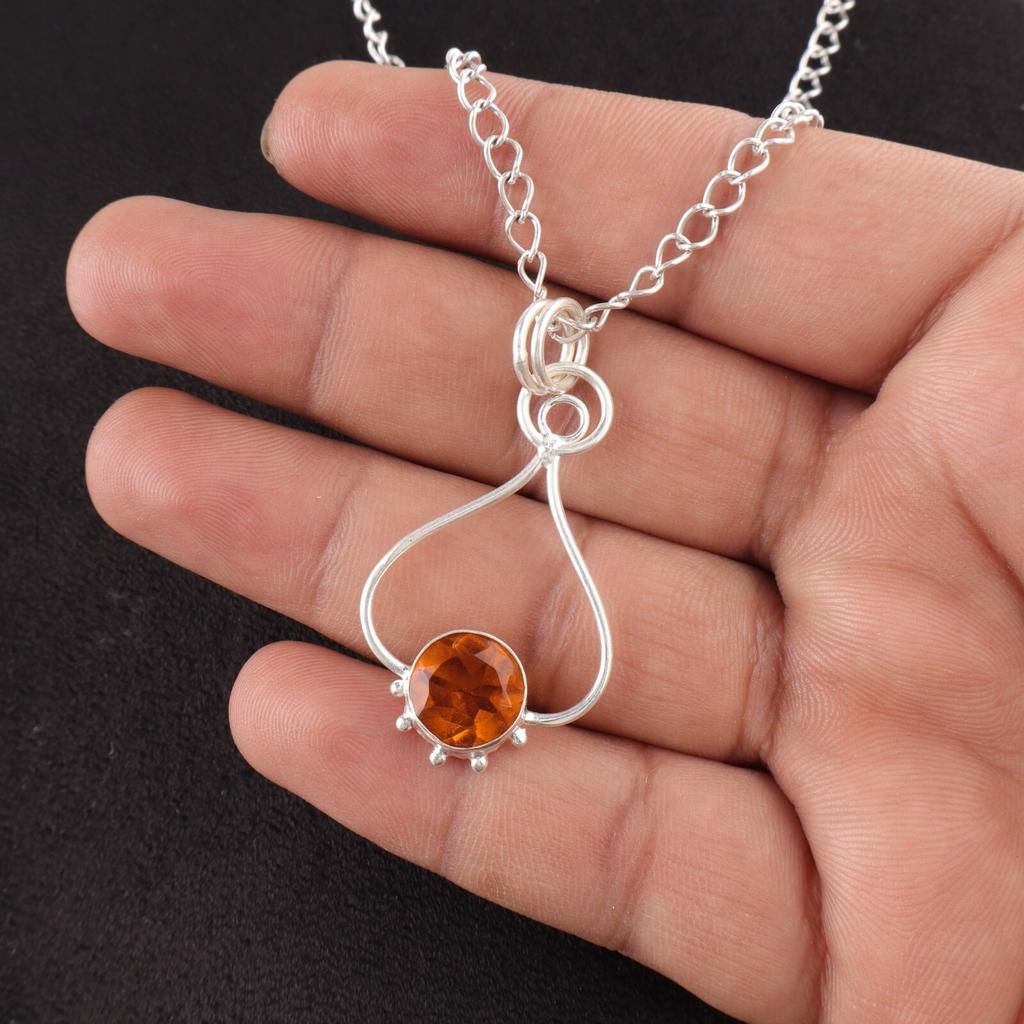 November Natural Citrine 925 Sterling Silver Anniversary Gift Artisan Pendant PP-40-8