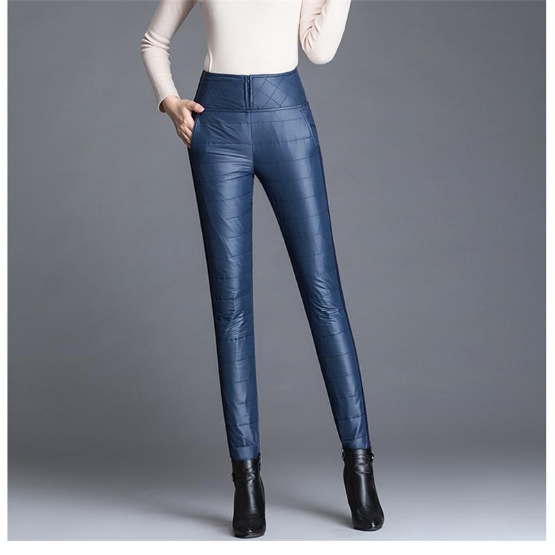Женские зимние утолщенные теплые пуховые брюки с высокой талией, женские повседневные эластичные модные брюки-карандаш, элегантная верхняя одежда, длинные брюки