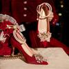Wedding Shoes Women's Thick Heel 2025 New Bridal Red High Heels Are Not Tired of Feet Wedding Dress Chinese Show Clothes Two Shoes
