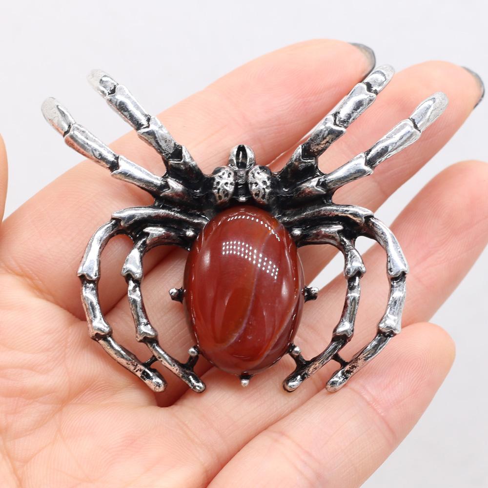 Women Brooch Natural Stone Spider-Shaped Pendant For Jewelry Making DIY Necklace Bracelet Clothes Shirts Accessory