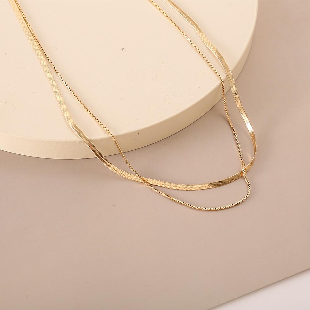 iF ME 1PCS Vintage Layered Flat Snake Chain Herringbone Necklace for Women Simple Gold Color Metal Clavicle Chain Necklaces Party Jewelry