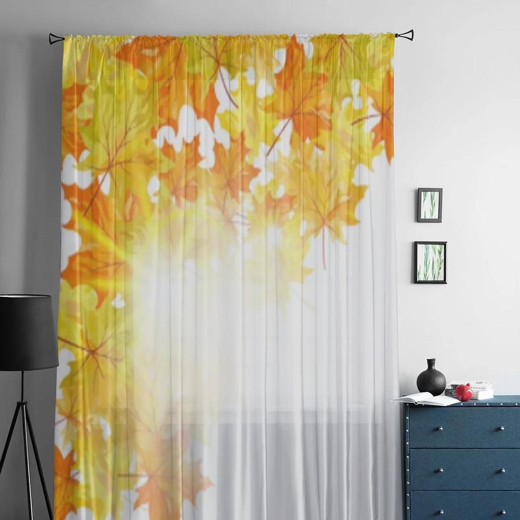 Осенние кленовые листья фон прозрачные шторы для гостиной спальни кухня тюль занавеска для дома декоративные прозрачные панели