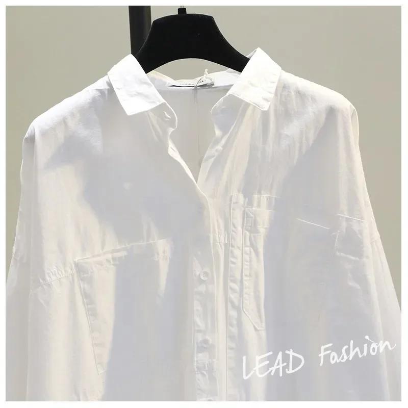2025 Korean Fashion White Women's Shirt New Spring Long Sleeve Blouses Simple Shirts Buttons Office Lady Tops 12616