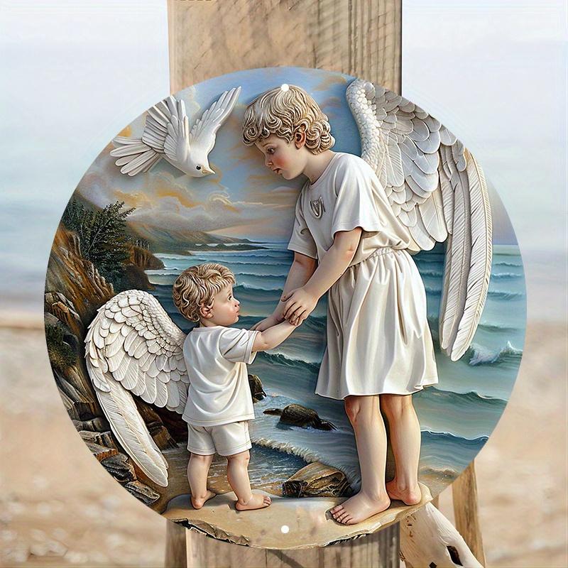 Декор для стен из дерева Angel Wood, деревянная вывеска, устойчивый к погодным условиям круглый венок, украшение для дома и сада, простая и стильная подвеска на дверь туалета