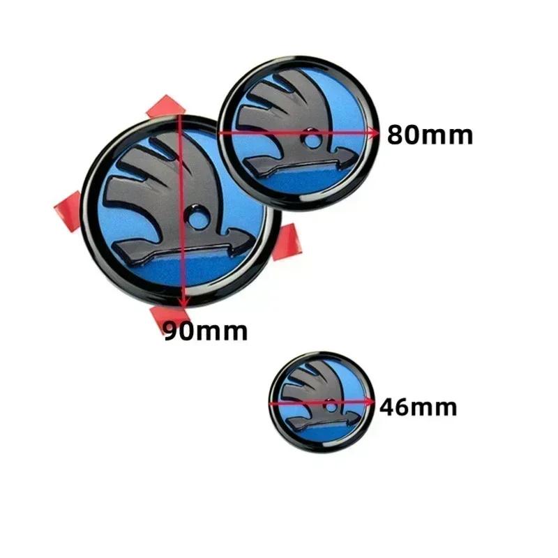 XOWS7 for Skoda 3Pcs Rapid Octavia Fabia Laura Superb 1 2 3 Kodiaq Karoq Car Front Hood Rear Trunk Emblem Steering Wheel Logo Sticker