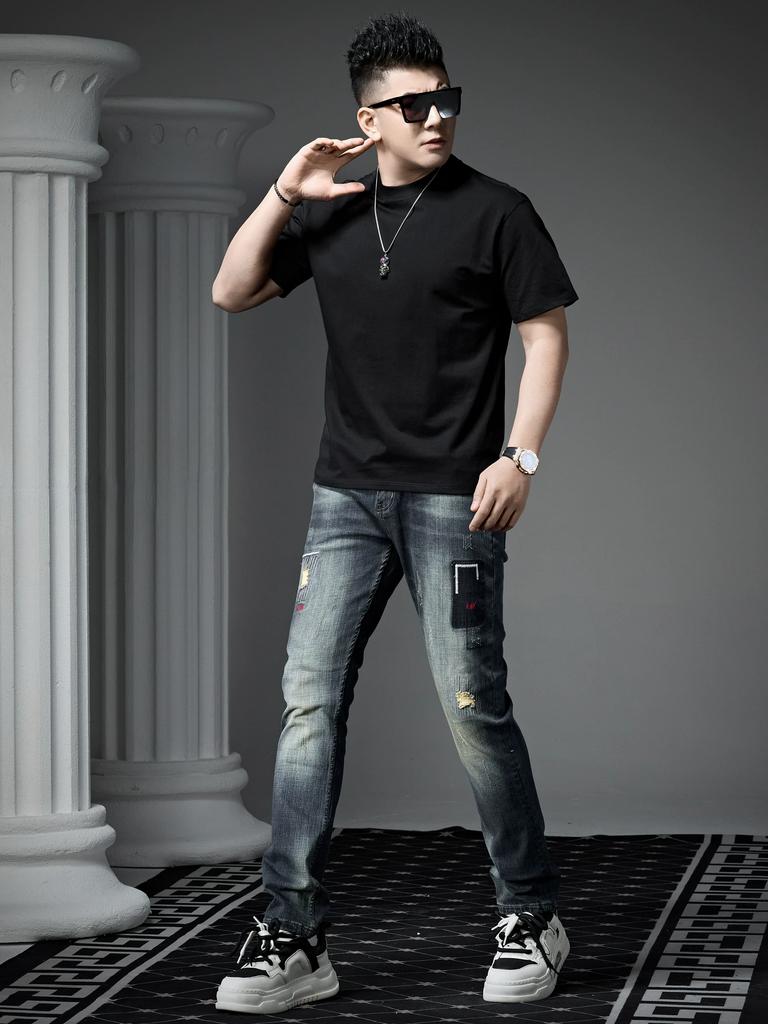 European Goods Trendy Short sleeve T-shirt Men's Loose Bottoming Shirt 2025 New Solid Clothes Summer Half Sleeve T-shirt Men