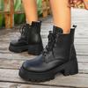 Классические массивные ботильоны на платформе женские на шнуровке теплые утепленные плюшем зимние ботинки женские на толстой подошве из искусственной кожи мотоциклетные боты