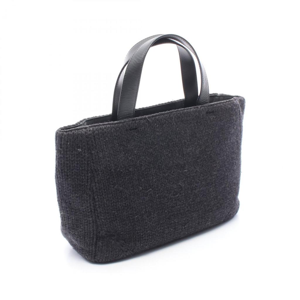 Used PRADA Triangle logo Tote Bag leather knit Gray Used Women
