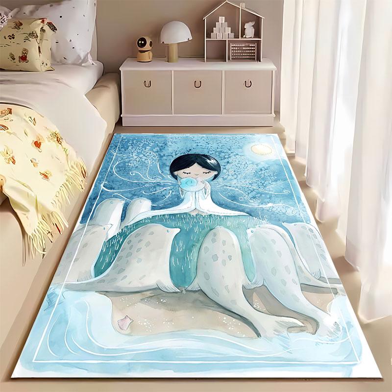Fairy with Seals and Moon Background suitable as a non-slip mat for the living room or bedroom sofa