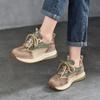 Johnature Sports Style Lace Up Casual Shoes Mixed Colors Genuine Leather Women's Shoes Lightweight Sneakers