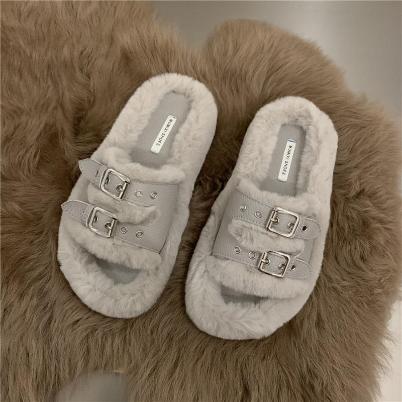 2024 Women's New Slippers Outdoor Slippers Thick-soled Flip-flops Plush Warm Autumn Comfortable Cotton Slippers