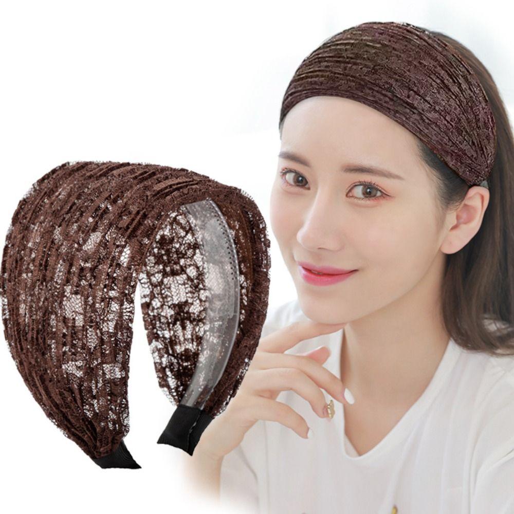 Полый широкий ободок для волос сбоку, эластичные женские кружевные повязки для волос, кружевная сетчатая повязка для волос для умывания