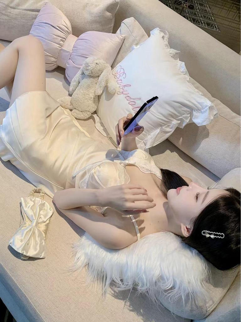 Ice Silk Women's Nightgown - Sexy Lace-Trimmed Slip Dress for Summer & Spring